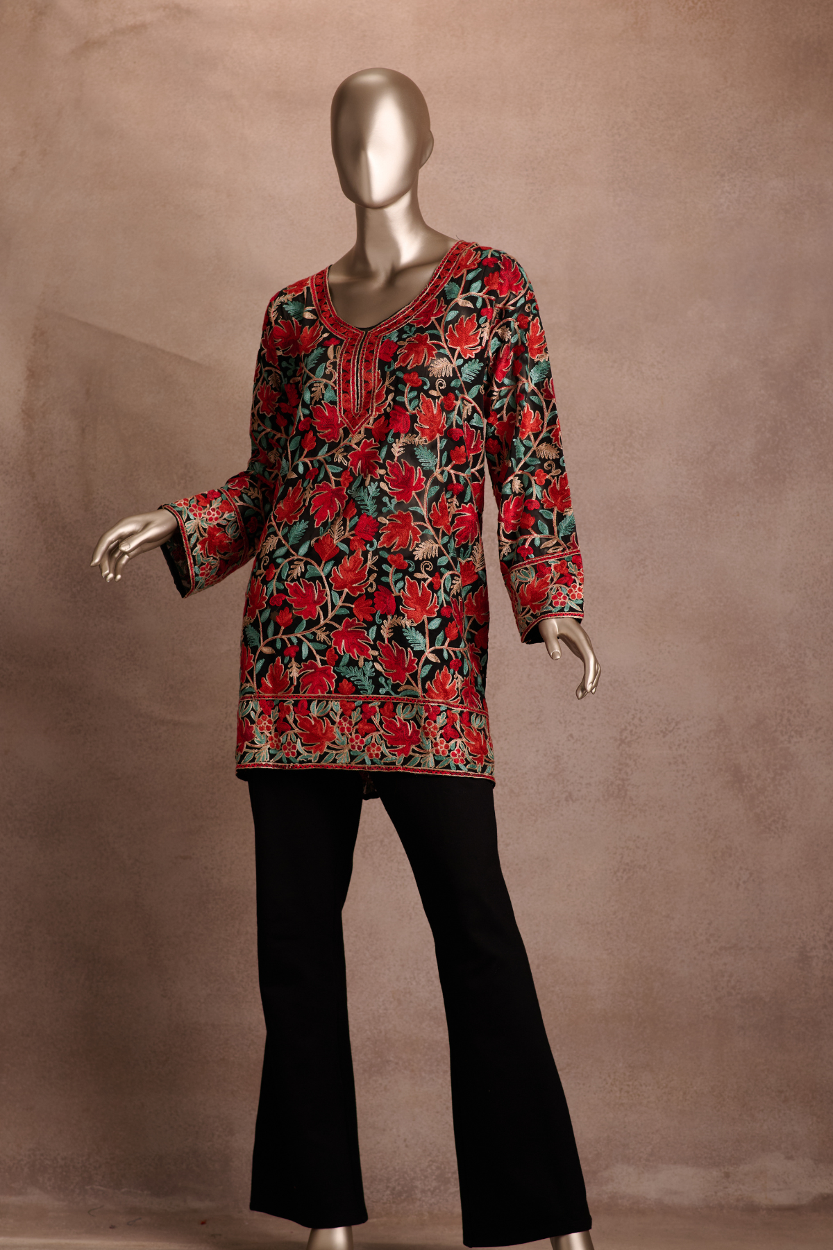 Midnight Floral Garden Short Kurti