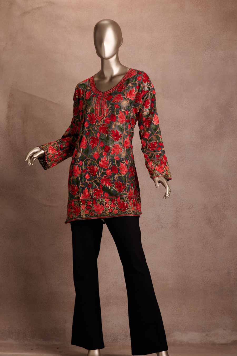 Midnight Crimson Vine Short Kurti