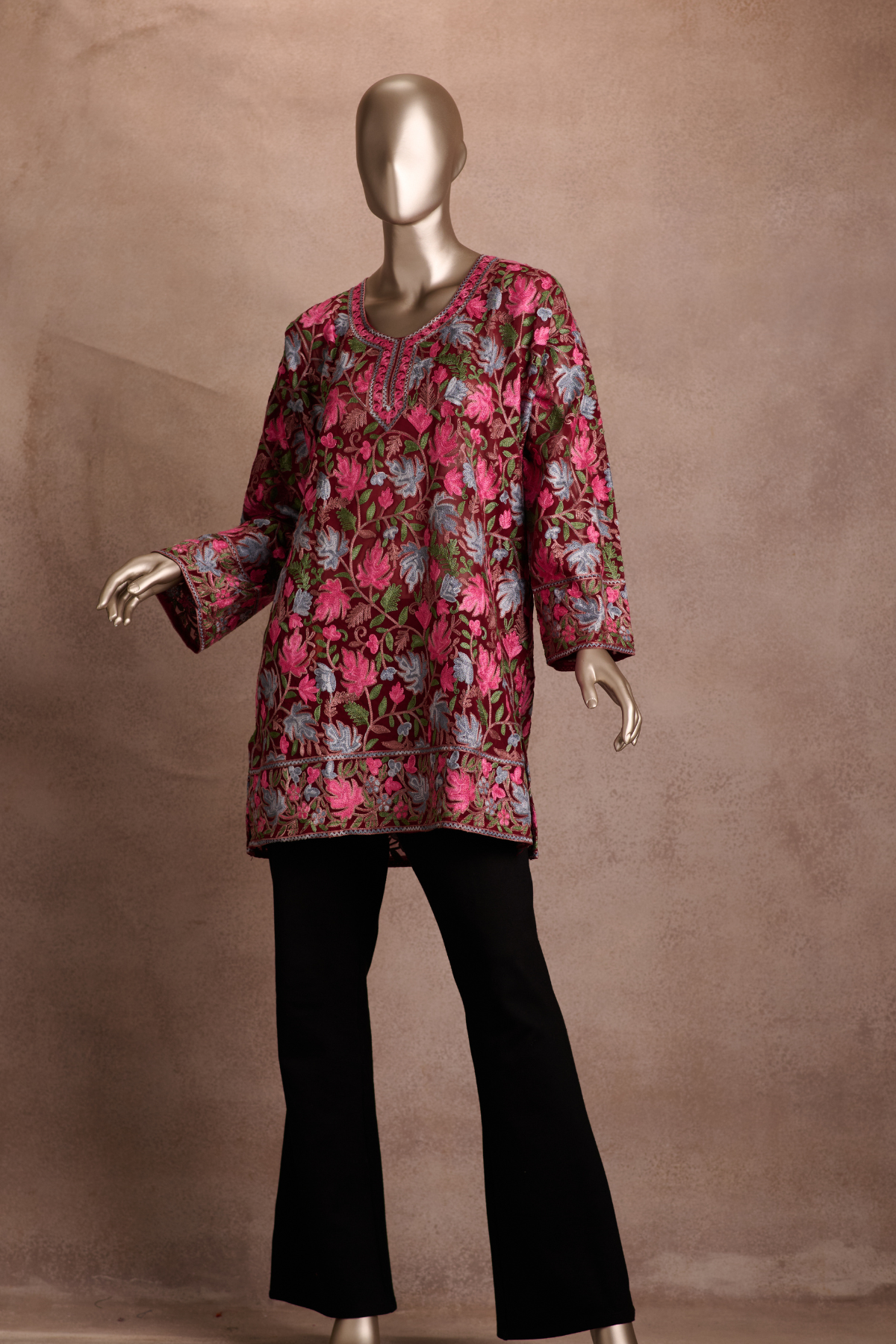 Wine Bloom Garden Short Kurti