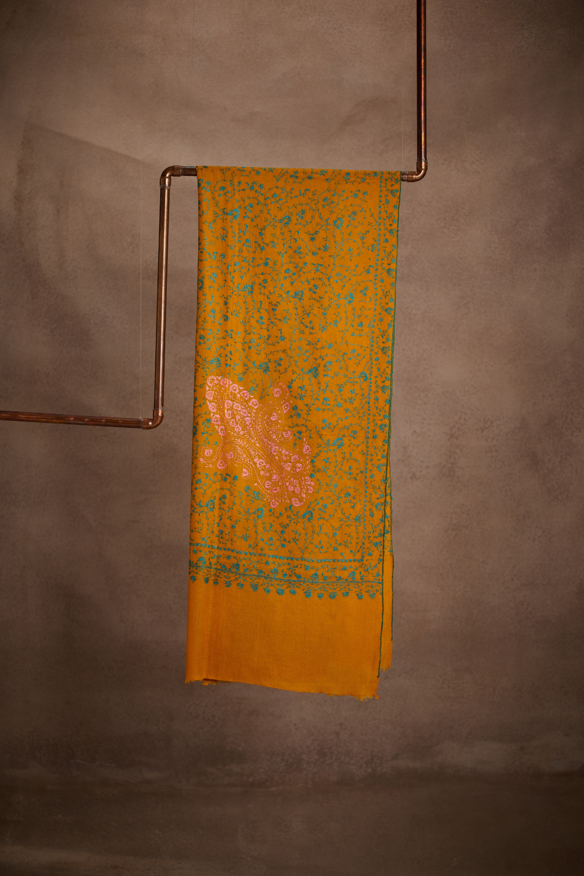 Saffron Bloom - Pure Pashmina Sozni Jali Shawl
