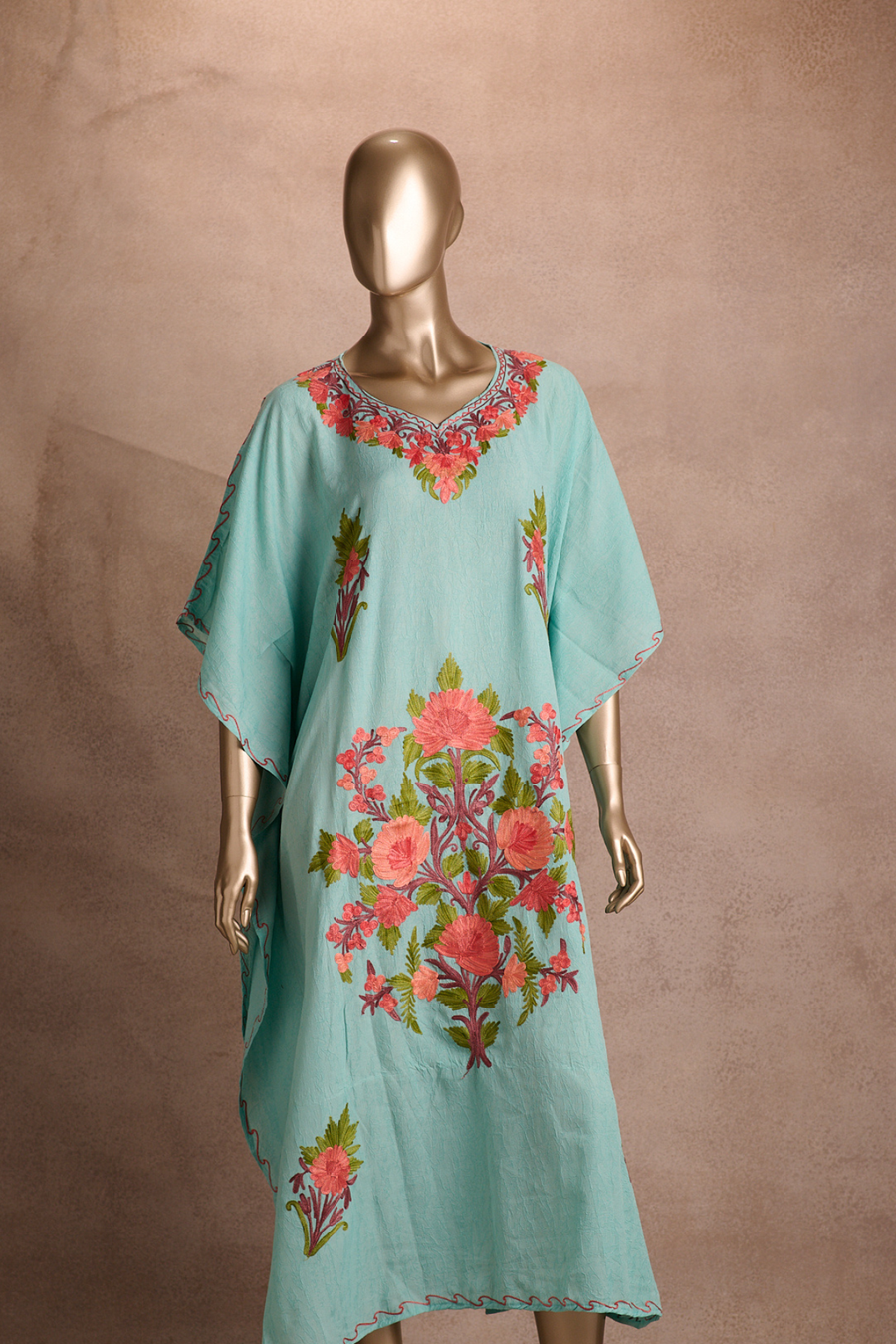 Embroidered Kaftan – Mint Coral