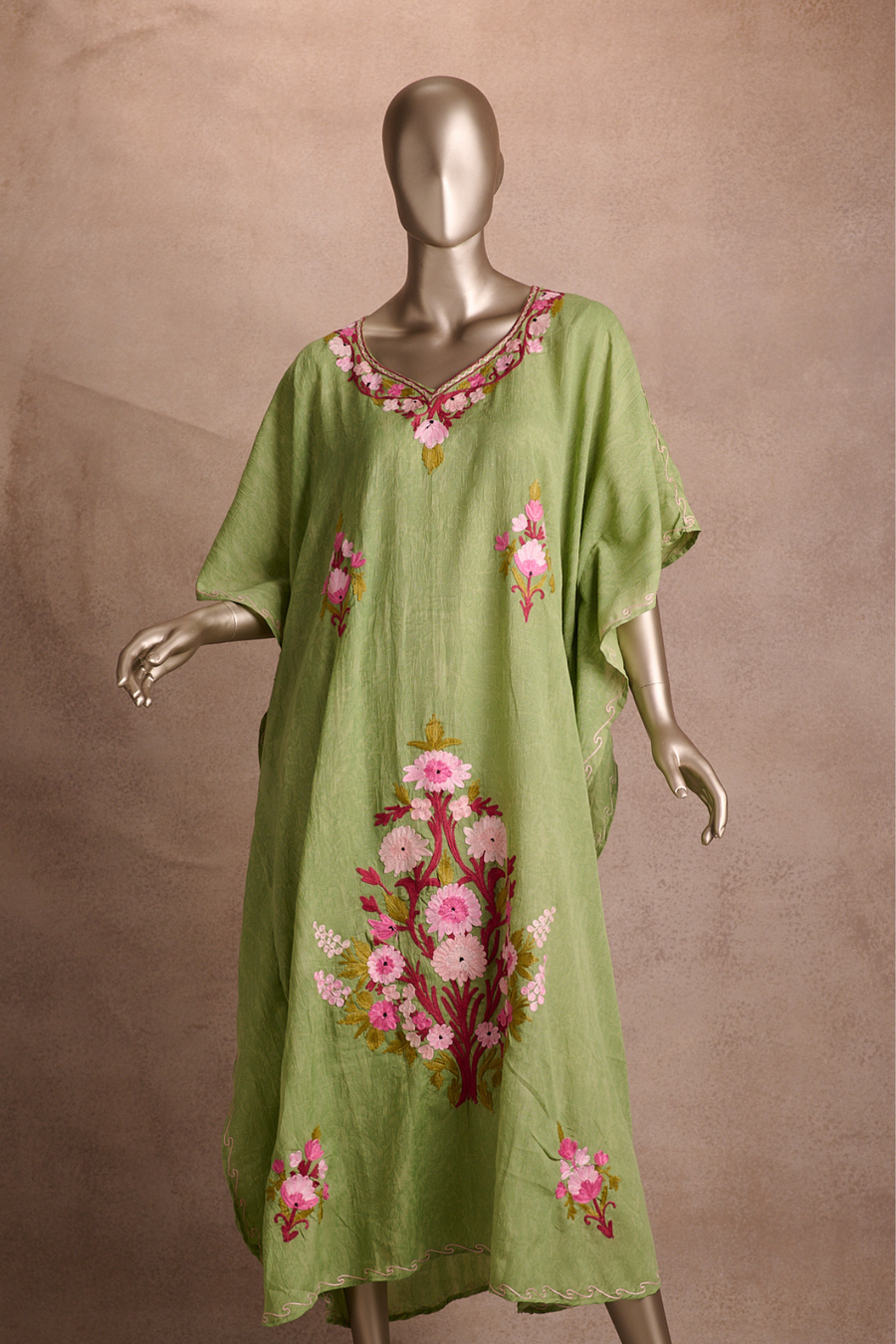 Embroidered Kaftan – Soft Lime