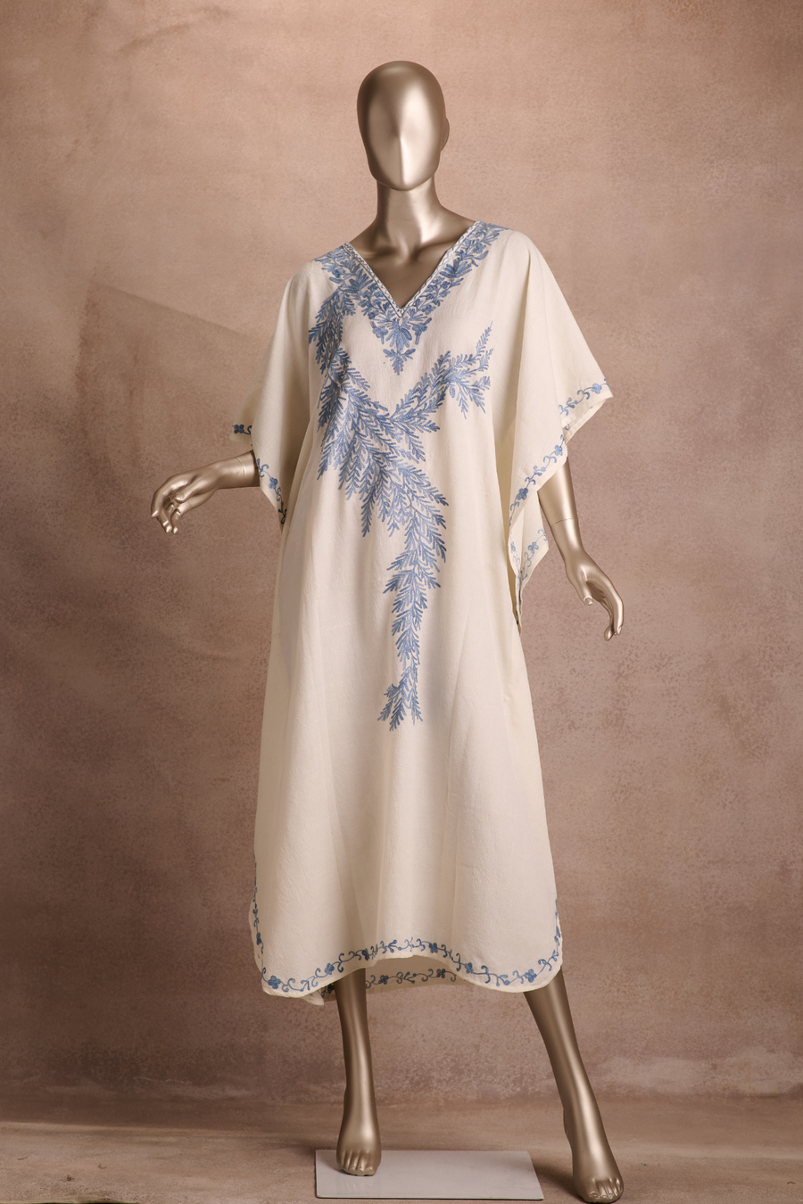 Embroidered Kaftan – Ivory Sky