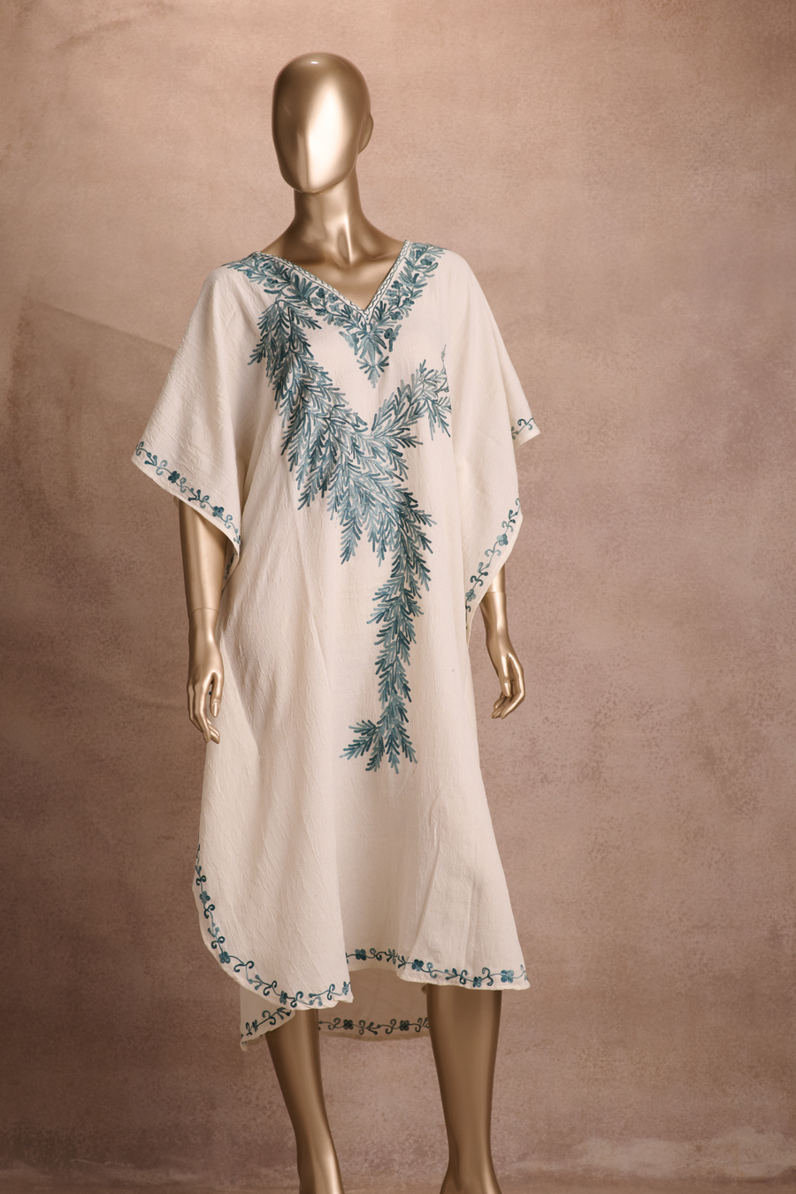 Embroidered Kaftan – Ivory Teal