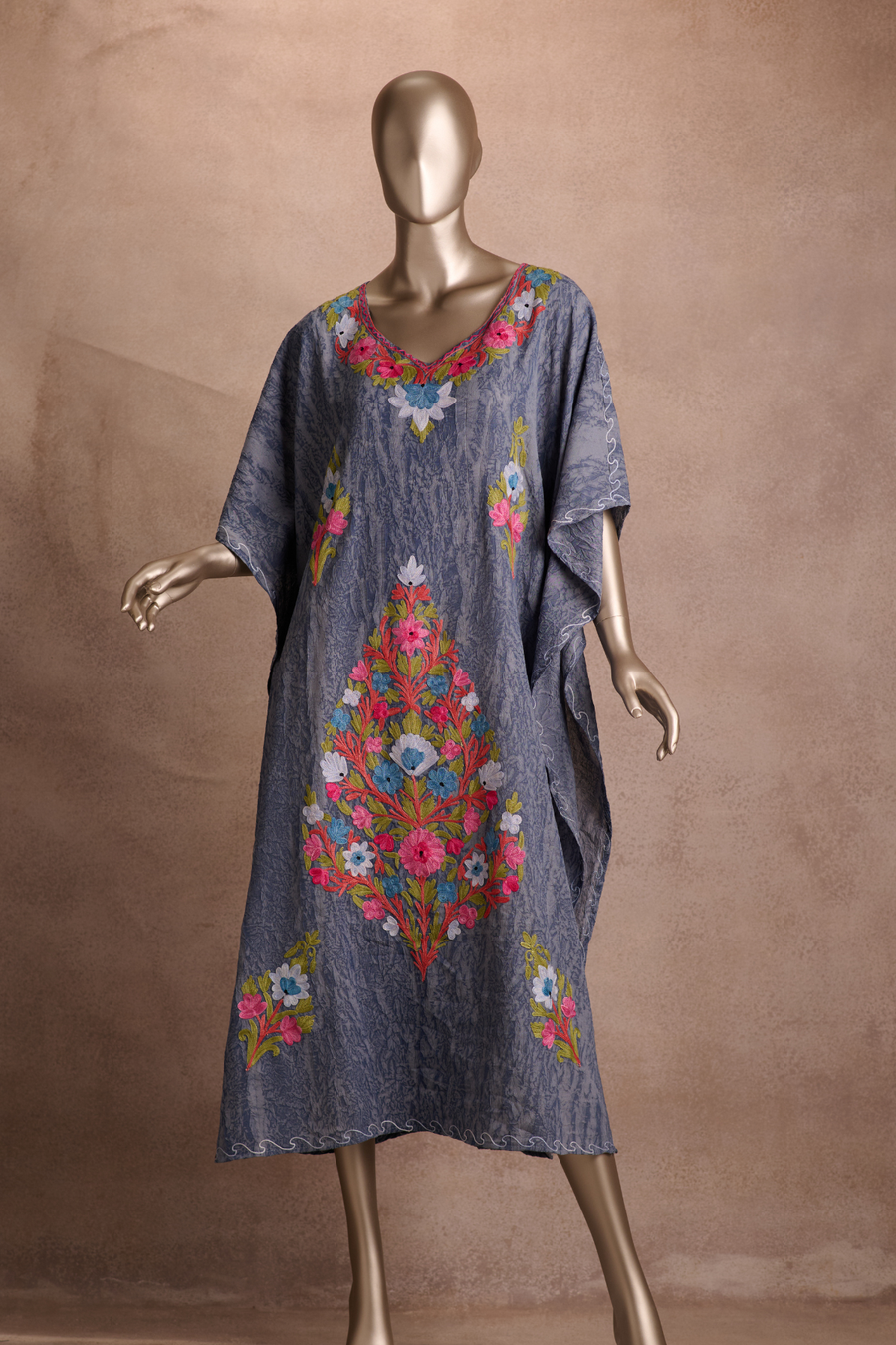 Embroidered Kaftan –  Slate Blue Bloom