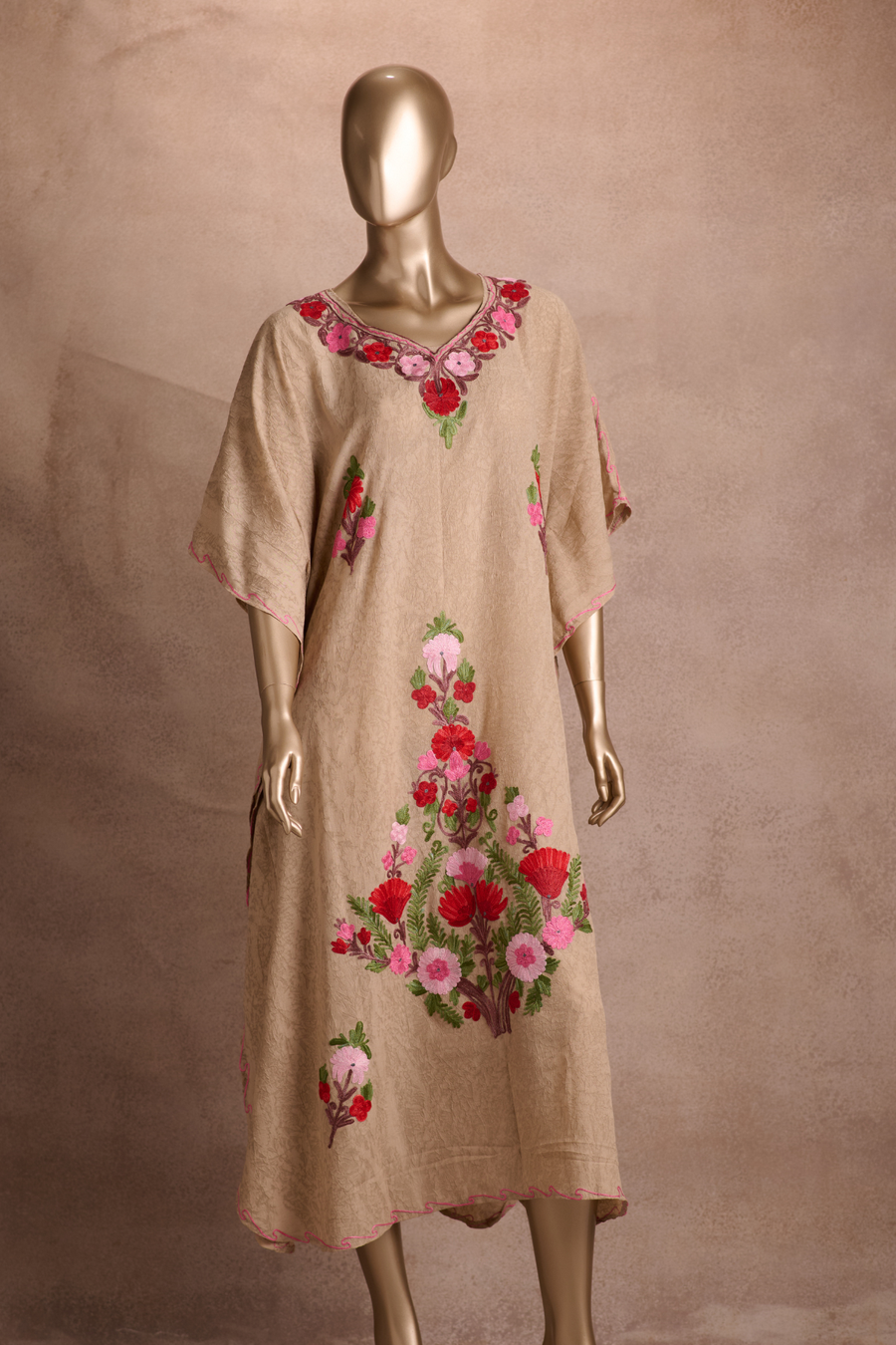 Embroidered Kaftan - Beige Rose Garden