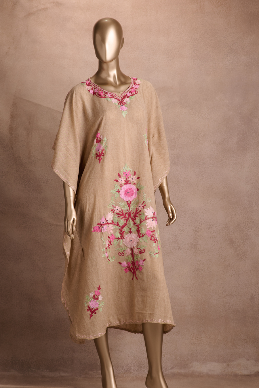 Embroidered Kaftan - Beige Scarlet Bloom