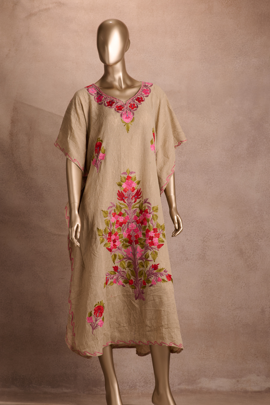Embroidered Kaftan – Beige Blush Bloom