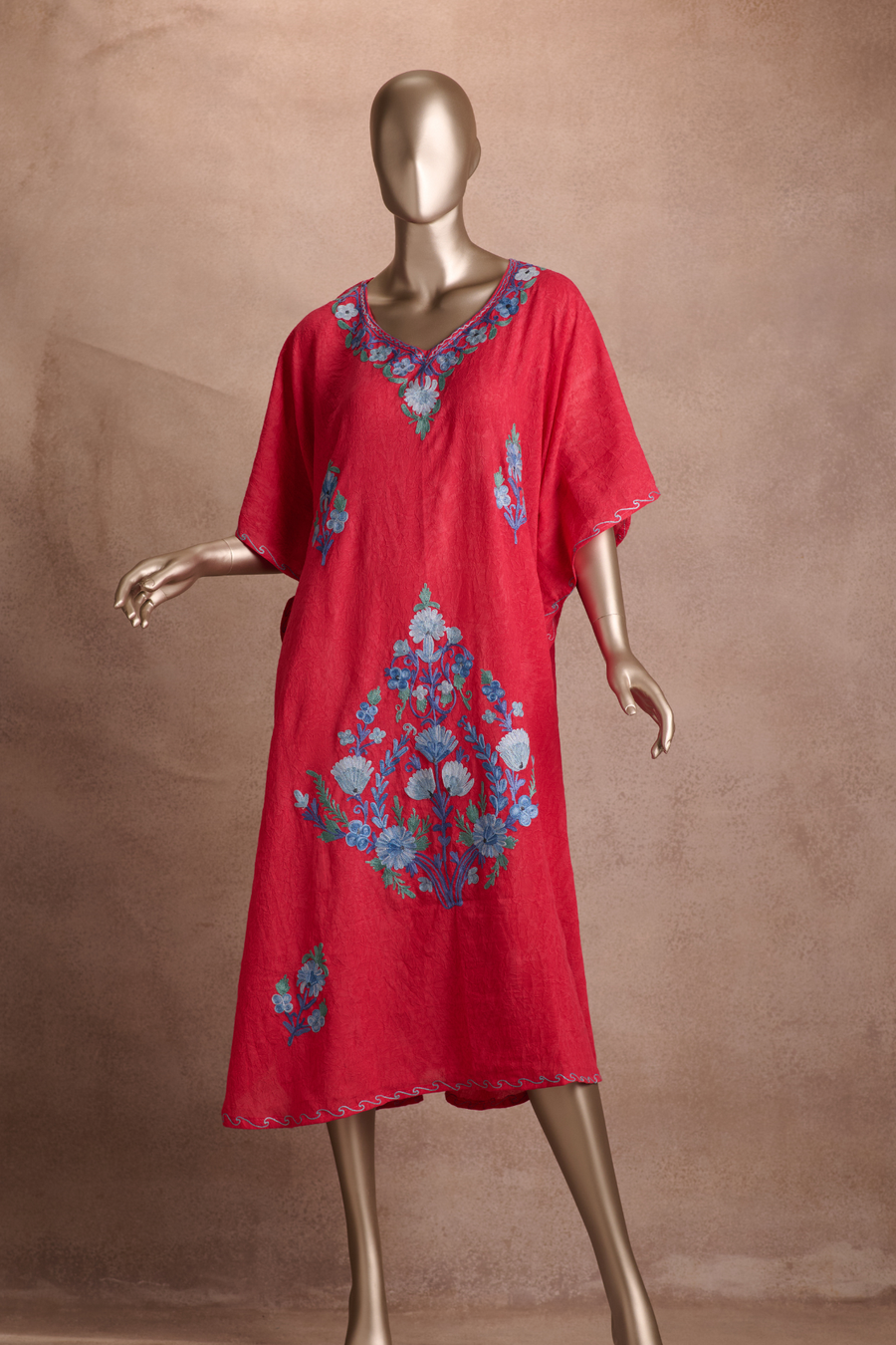 Embroidered Kaftan Crimson Bloom (Blue Floral)