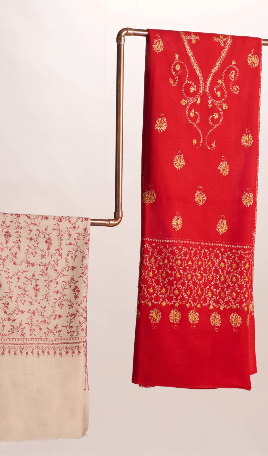 Cashmina All Over - Cashmina All Over Jali Shawl (L -R : Mustard with White Jaal Embroidery; Black with White Jaal Embroidery)