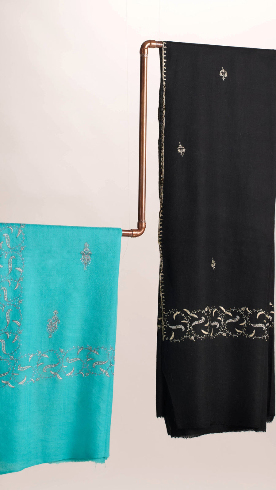 Cashmina Buti - Cashmina Palla Buti Shawl (L -R : Cream with Orange Palla Buti Embroidery; Cream with Light Blue Palla Buti Embroidery; Cream with Grey Palla Buti Embroidery)