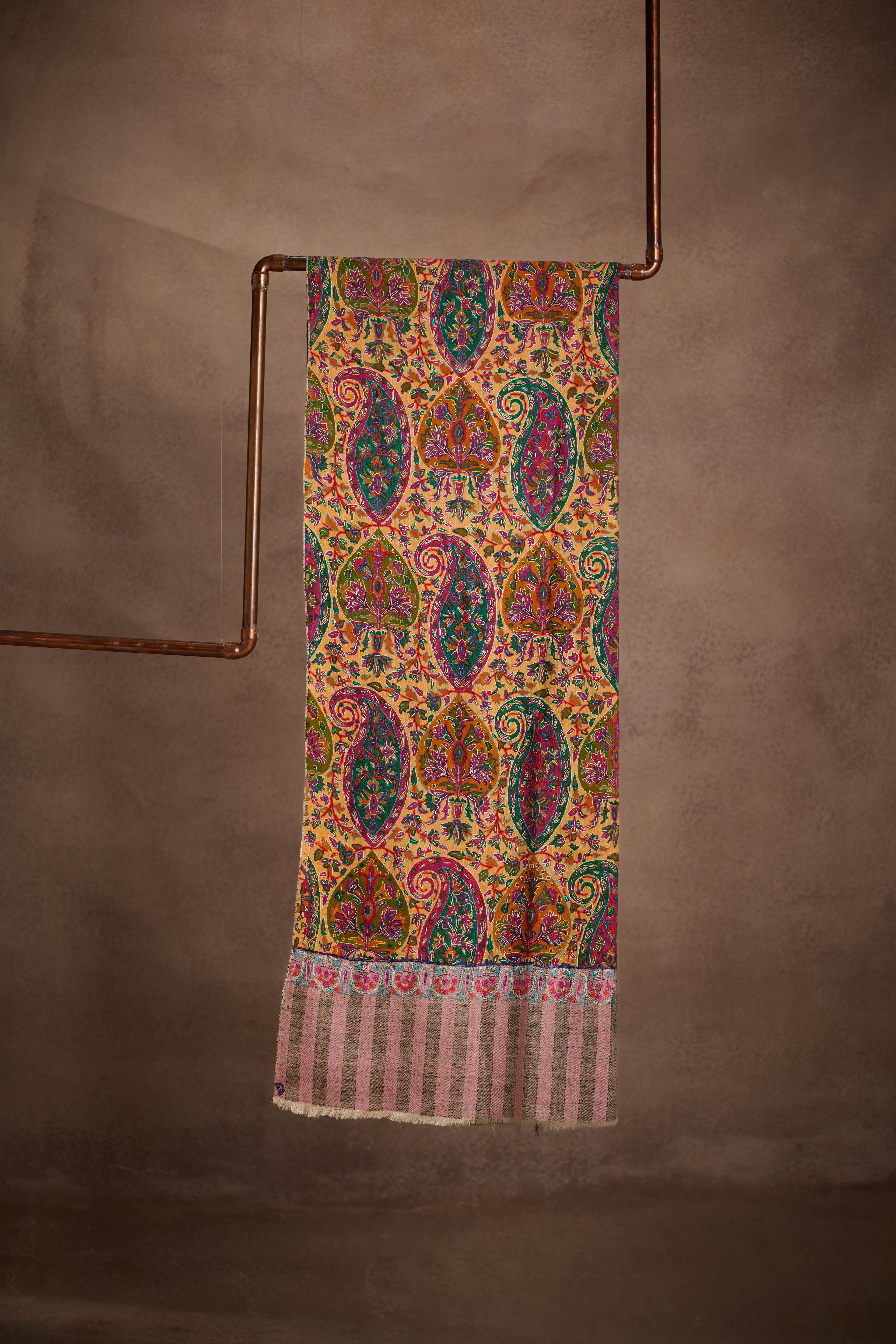 Paisley Heritage Saffron - Pure Pashmina Paisley Outline Shawl
