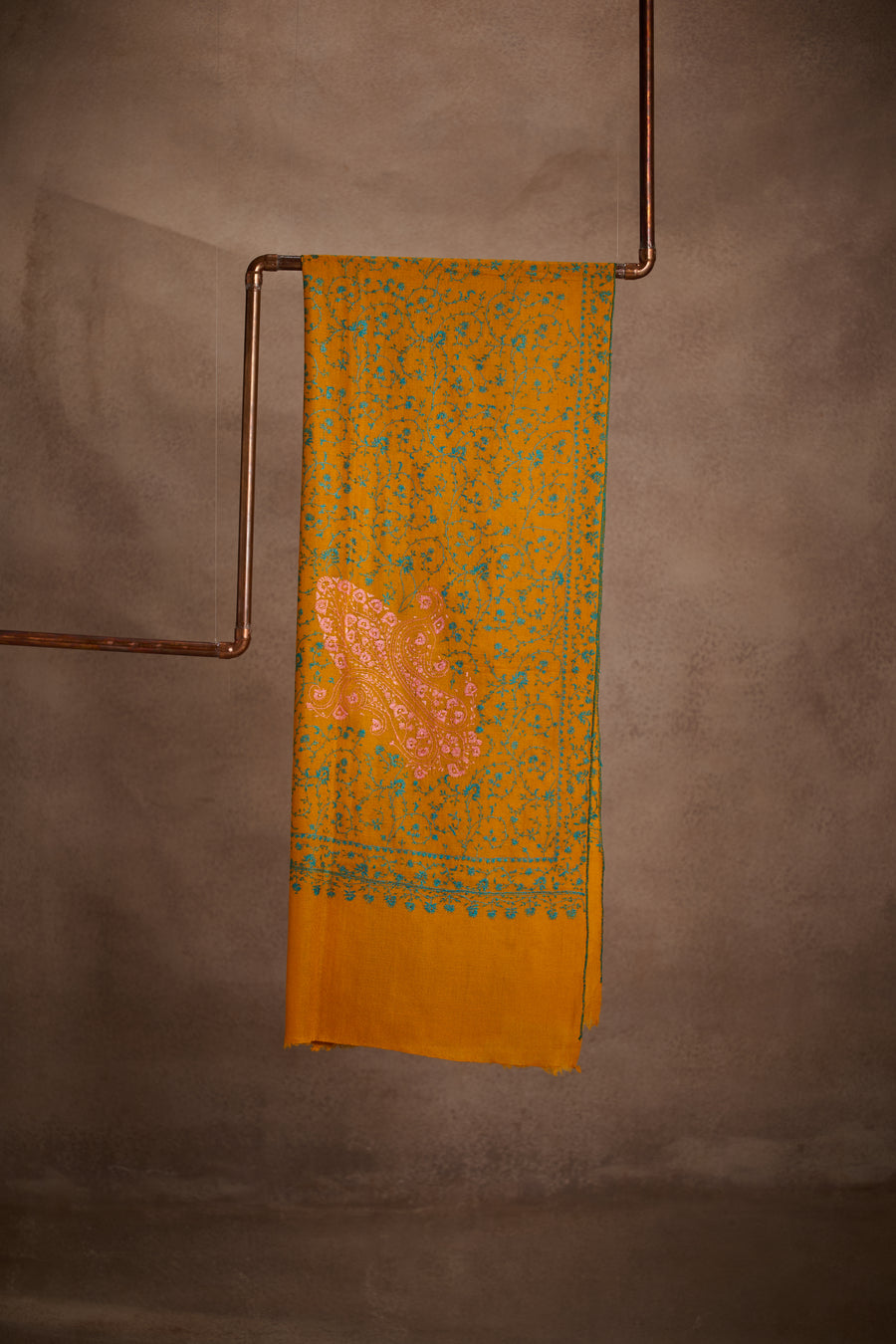 Saffron Bloom - Pure Pashmina Sozni Jali Shawl